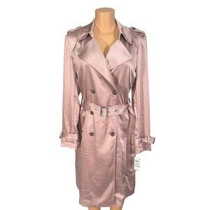 INC International Concepts Pale Mauve Satin Trench Coat Women's Medium